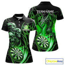 Load image into Gallery viewer, Personalized Skull &amp; Dragon Darts Shirt For Women Custom Lightning Dartboard Team Jersey |Green TDM4779