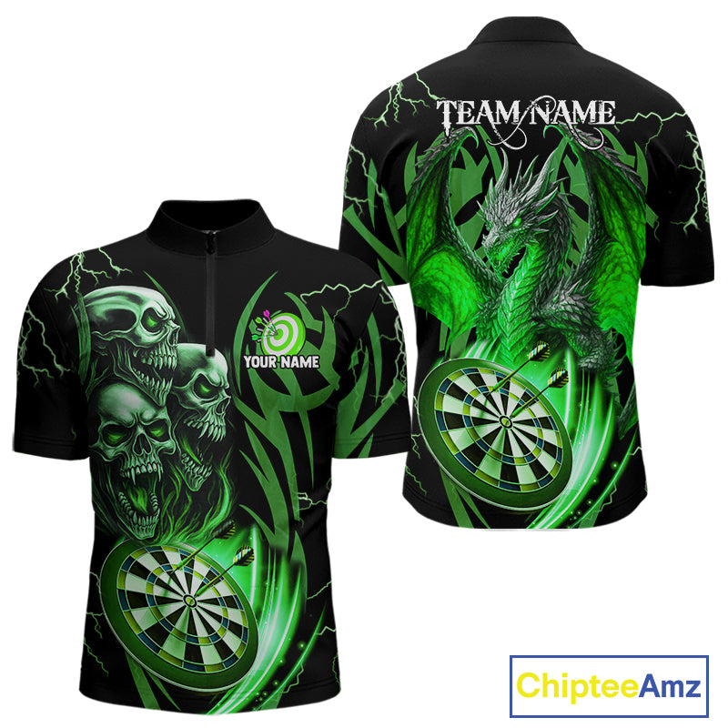 Personalized Skull & Dragon Darts Shirt For Men Custom Lightning Dartboard Team Jersey |Green TDM4779