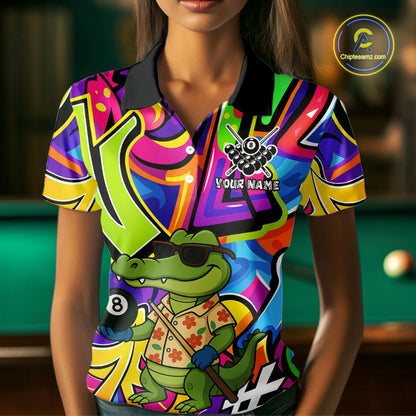 Funny Alligator Colorful Graffiti Style Custom 8 Ball Billiard Shirt For Women Best Pool Team Jersey TDM4780