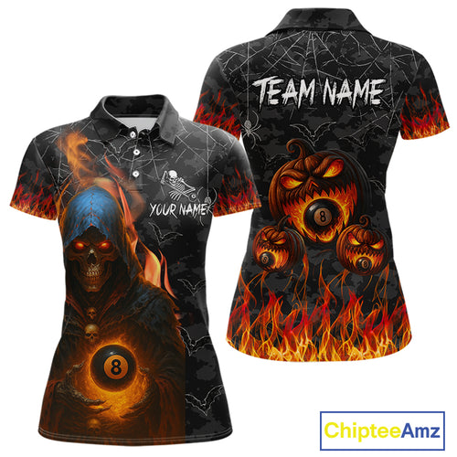 Personalized Grim Reaper Halloween Billiard Shirt For Women Custom Pumpkin 8 Ball Pool Team Jersey TDM4787