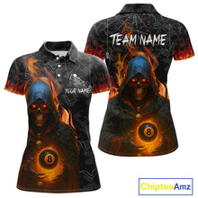 Load image into Gallery viewer, Personalized Flaming Grim Reaper 8 Ball Pool Billiard Shirt For Women, Halloween Billiard Outfit TDM4788
