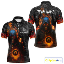 Load image into Gallery viewer, Personalized Flaming Grim Reaper 8 Ball Pool Billiard Shirt For Men, Halloween Billiard Outfit TDM4788