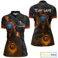 Load image into Gallery viewer, Personalized Flaming Grim Reaper 8 Ball Pool Billiard Shirt For Women, Halloween Billiard Outfit TDM4788