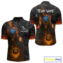 Load image into Gallery viewer, Personalized Flaming Grim Reaper 8 Ball Pool Billiard Shirt For Men, Halloween Billiard Outfit TDM4788