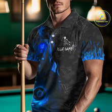 Load image into Gallery viewer, Customized Blue Flaming Grim Reaper 8 Ball Pool Billiard Shirt For Men, Halloween Billiard Outfit TDM4789