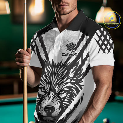 White Black Billiard Jersey Polo & 1/4 Zip Custom 8 Ball Pool Wolf  Billiard Team Shirt For Men TDM4518