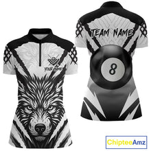 Load image into Gallery viewer, White Black Billiard Jersey Polo &amp; 1/4 Zip Custom 8 Ball Pool Wolf  Billiard Team Shirt For Women TDM4518