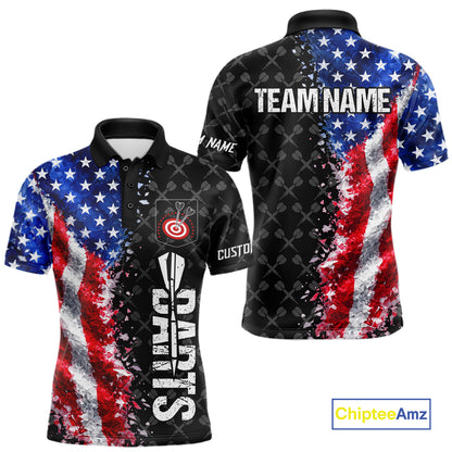 Grunge American Flag Darts Shirt For Men Custom Darts Jersey Pocket Option TDM5890