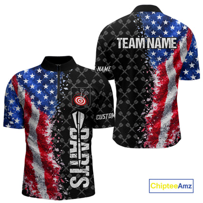 Grunge American Flag Darts Shirt For Men Custom Darts Jersey Pocket Option TDM5890