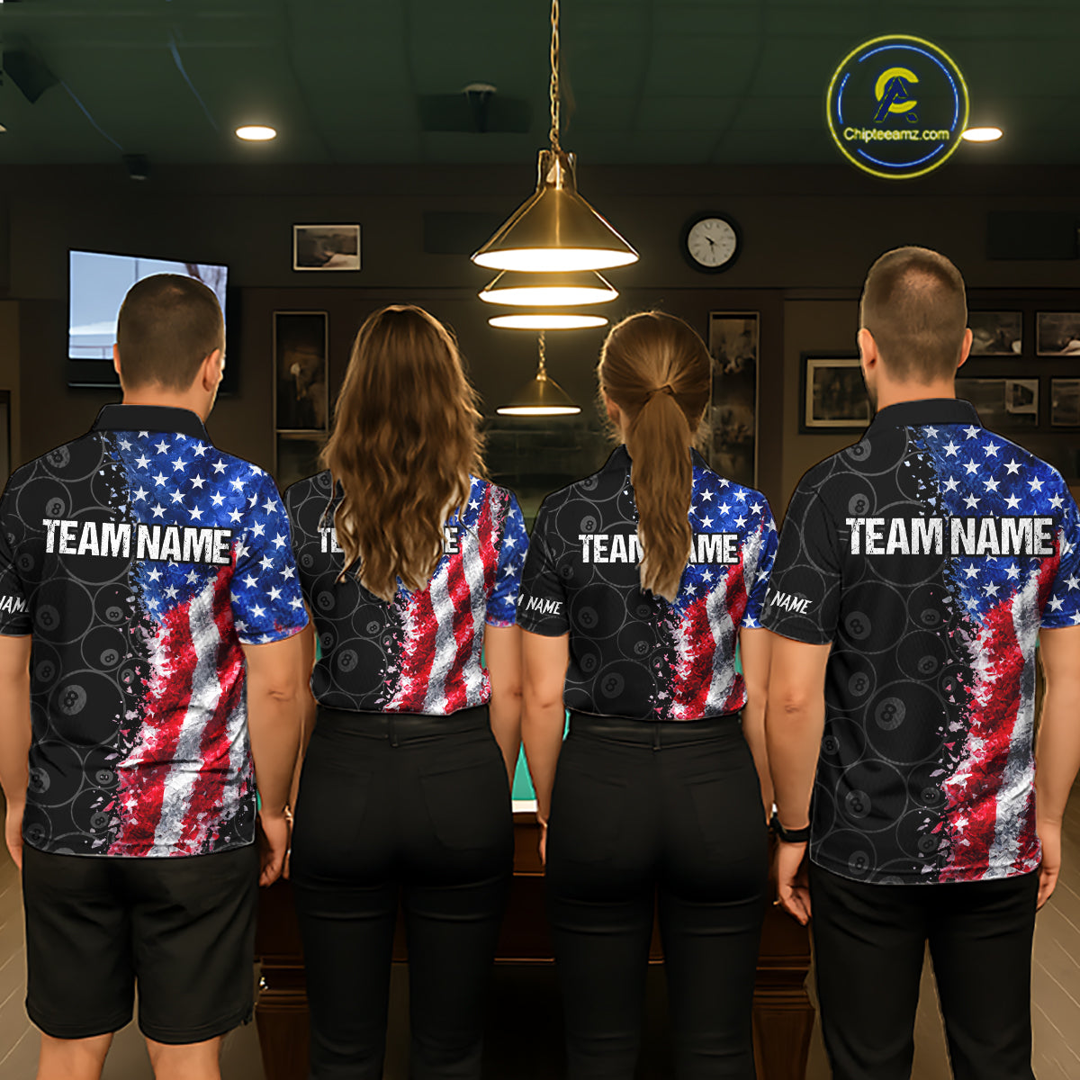 Grunge American Flag 8 Ball Pool Billiard Shirt For Men Custom Billiard Team Jersey Polo & 1/4 Zip TDM5891