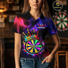 Load image into Gallery viewer, Personalized Neon Colorful Crown Darts Shirt For Women Custom Funny Darts Jersey Polo &amp; 1/4 Zip TDM5181