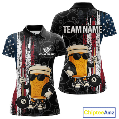 Vintage American Flag Funny Beer Billiard Shirt For Women Custom Patriotic 8 Ball Pool Team Jersey TDM5426