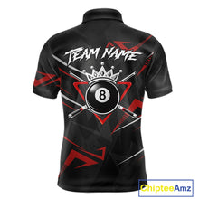Load image into Gallery viewer, Black And Red 8 Ball Crown Billiard Shirt For Men Custom Pool Team Jersey Polo &amp; 1/4 Zip TDM5921