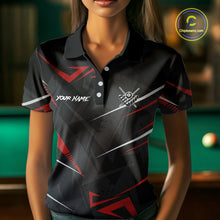 Load image into Gallery viewer, Black And Red 8 Ball Crown Billiard Shirt For Women Custom Pool Team Jersey Polo &amp; 1/4 Zip TDM5921