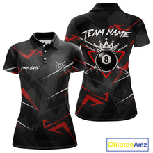 Load image into Gallery viewer, Black And Red 8 Ball Crown Billiard Shirt For Women Custom Pool Team Jersey Polo &amp; 1/4 Zip TDM5921