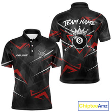 Load image into Gallery viewer, Black And Red 8 Ball Crown Billiard Shirt For Men Custom Pool Team Jersey Polo &amp; 1/4 Zip TDM5921