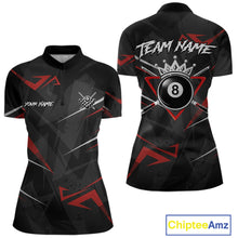 Load image into Gallery viewer, Black And Red 8 Ball Crown Billiard Shirt For Women Custom Pool Team Jersey Polo &amp; 1/4 Zip TDM5921