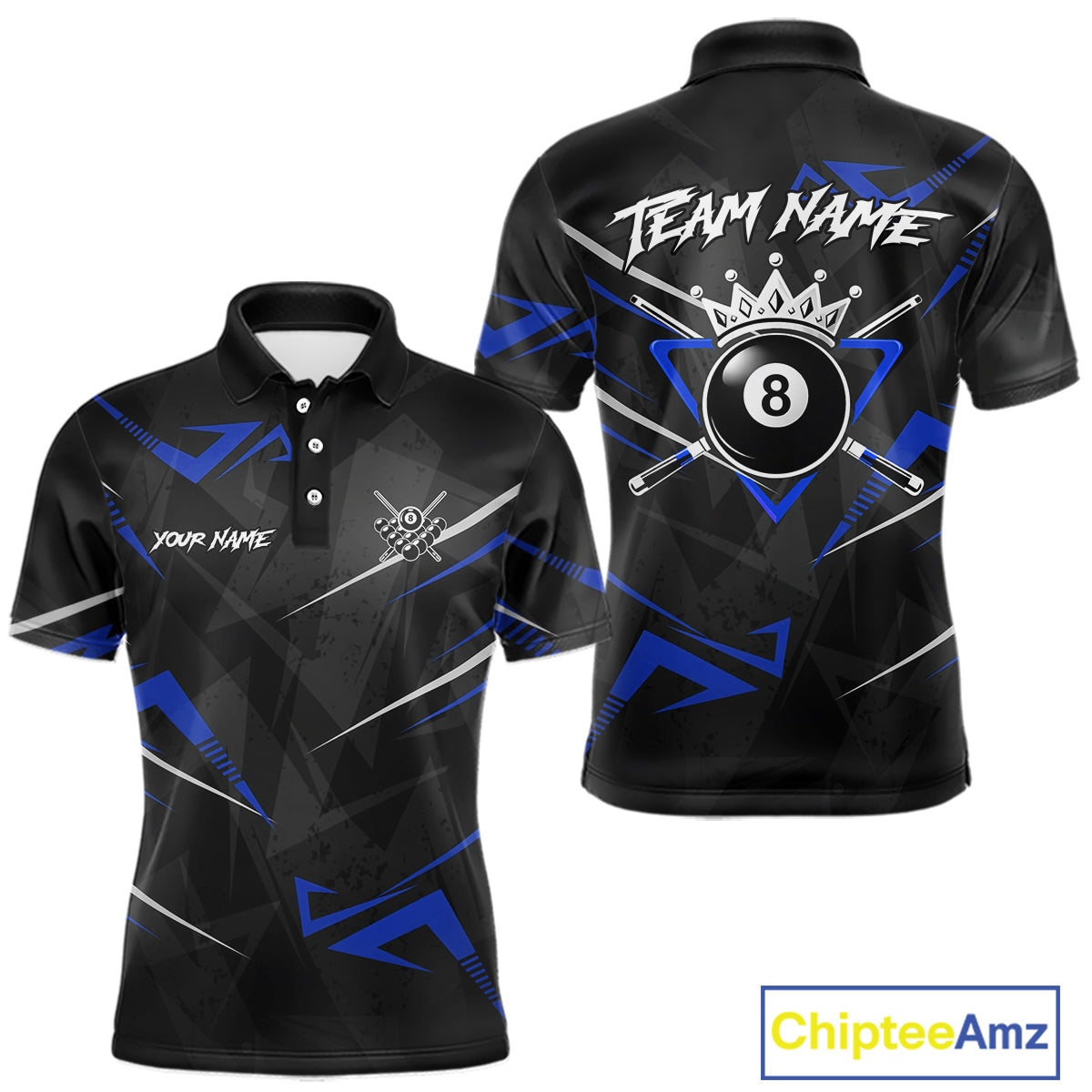 Black And Blue 8 Ball Crown Billiard Shirt For Men Custom Pool Team Jersey Polo & 1/4 Zip TDM5922