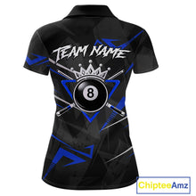 Load image into Gallery viewer, Black And Blue 8 Ball Crown Billiard Shirt For Women Custom Pool Team Jersey Polo &amp; 1/4 Zip TDM5922