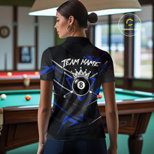 Load image into Gallery viewer, Black And Blue 8 Ball Crown Billiard Shirt For Women Custom Pool Team Jersey Polo &amp; 1/4 Zip TDM5922