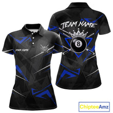 Load image into Gallery viewer, Black And Blue 8 Ball Crown Billiard Shirt For Women Custom Pool Team Jersey Polo &amp; 1/4 Zip TDM5922