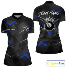 Load image into Gallery viewer, Black And Blue 8 Ball Crown Billiard Shirt For Women Custom Pool Team Jersey Polo &amp; 1/4 Zip TDM5922
