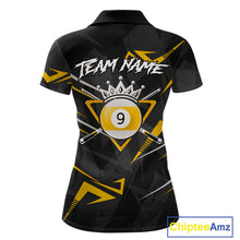 Load image into Gallery viewer, Yellow Black 9 Ball Crown Billiard Shirt For Women Custom Pool Team Jersey Polo &amp; 1/4 Zip TDM5923