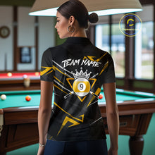 Load image into Gallery viewer, Yellow Black 9 Ball Crown Billiard Shirt For Women Custom Pool Team Jersey Polo &amp; 1/4 Zip TDM5923
