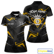 Load image into Gallery viewer, Yellow Black 9 Ball Crown Billiard Shirt For Women Custom Pool Team Jersey Polo &amp; 1/4 Zip TDM5923