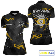 Load image into Gallery viewer, Yellow Black 9 Ball Crown Billiard Shirt For Women Custom Pool Team Jersey Polo &amp; 1/4 Zip TDM5923