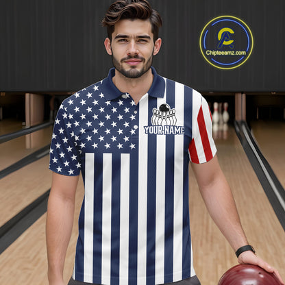 Custom Bowling Balls American Flag Bowling Shirt For Men, Patriotic Bowling Jersey Polo & 1/4 Zip TDM6517