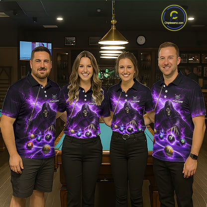 Purple Flaming Grim Reaper Billiard Shirt For Women Custom Pool Team Jersey Polo & Quarter Zip Shirt TDM5739