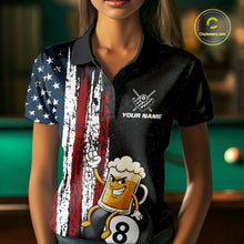 Load image into Gallery viewer, Funny Beer American Flag 8 Ball Billiard Shirt For Women Custom Pool Team Jersey Polo &amp; 1/4 Zip TDM5947