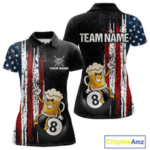 Load image into Gallery viewer, Funny Beer American Flag 8 Ball Billiard Shirt For Women Custom Pool Team Jersey Polo &amp; 1/4 Zip TDM5947
