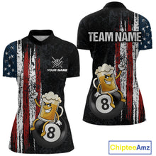 Load image into Gallery viewer, Funny Beer American Flag 8 Ball Billiard Shirt For Women Custom Pool Team Jersey Polo &amp; 1/4 Zip TDM5947