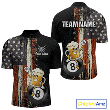 Load image into Gallery viewer, Vintage US Flag Funny Beer 8 Ball Billiard Shirt For Men Custom Pool Team Jersey Polo &amp; 1/4 Zip TDM5948