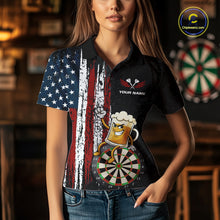 Load image into Gallery viewer, Funny Beer American Flag Darts Shirt For Women Custom Patriotic Darts Jersey Team Polo &amp; 1/4 Zip TDM5949