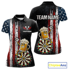 Load image into Gallery viewer, Funny Beer American Flag Darts Shirt For Women Custom Patriotic Darts Jersey Team Polo &amp; 1/4 Zip TDM5949
