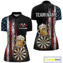 Load image into Gallery viewer, Funny Beer American Flag Darts Shirt For Women Custom Patriotic Darts Jersey Team Polo &amp; 1/4 Zip TDM5949