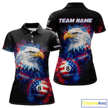 Load image into Gallery viewer, Patriotic Eagle 8 Ball Billiard Polo &amp; 1/4 Zip For Women Custom Paint Splash Us Flag Billiard Jersey TDM5235