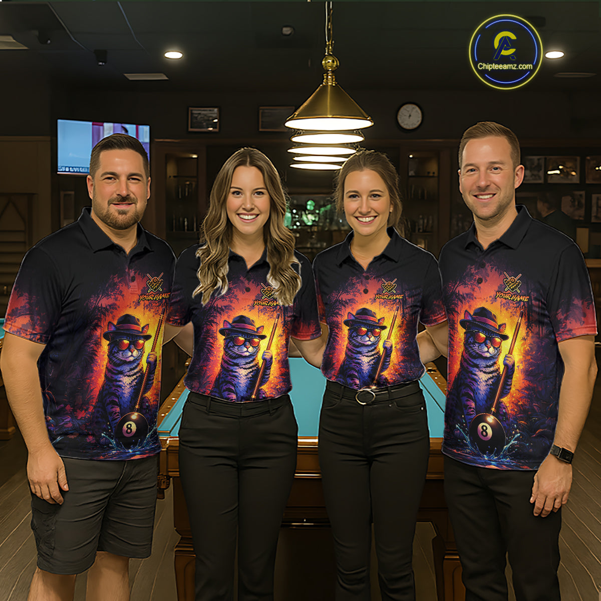 Personalized Vintage Funny Cat 8 Ball Billiard Shirt For Women, Pool Team Jersey Polo & 1/4 Zip TDM5751