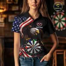 Load image into Gallery viewer, Personalized Eagle American Flag Darts Shirt For Women, Patriotic Darts Team Jersey Polo &amp; 1/4 Zip TDM6114