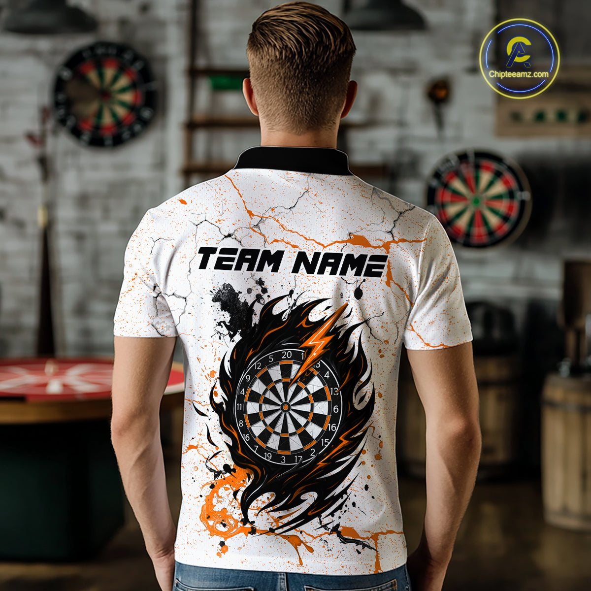 White Grunge Wolf Dart Shirt & Pocket Option Custom Men's Dart Jersey|Orange TDM5511