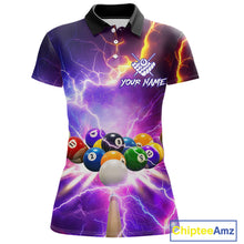 Load image into Gallery viewer, Custom Thunder Lightning Purple Pool Team Shirt For Women, Billiard Jersey Polo &amp; Quarter Zip TDM6133