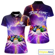 Load image into Gallery viewer, Custom Thunder Lightning Purple Pool Team Shirt For Women, Billiard Jersey Polo &amp; Quarter Zip TDM6133