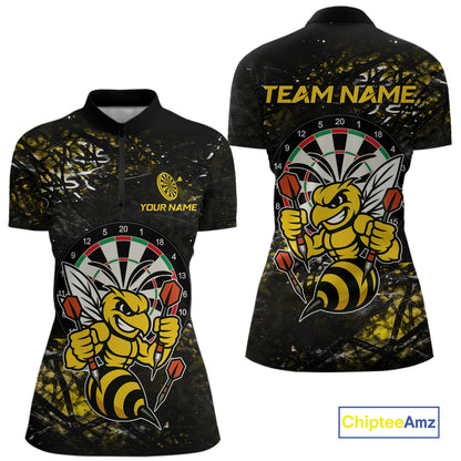 Yellow Grunge Funny Bee Darts Shirt For Women Custom Darts Jersey Team Polo & 1/4 Zip, Darts Gifts TDM6374