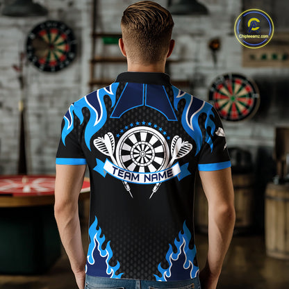 Black And Blue Flaming Darts Jersey Polo & Quarter Zip Custom Darts Team Shirt For Men TDM6146