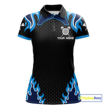 Load image into Gallery viewer, Black And Blue Flaming Darts Jersey Polo &amp; Quarter Zip Custom Darts Team Shirt For Women TDM6146