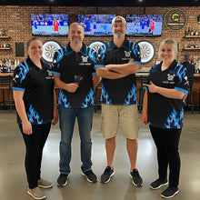 Load image into Gallery viewer, Black And Blue Flaming Darts Jersey Polo &amp; Quarter Zip Custom Darts Team Shirt For Women TDM6146