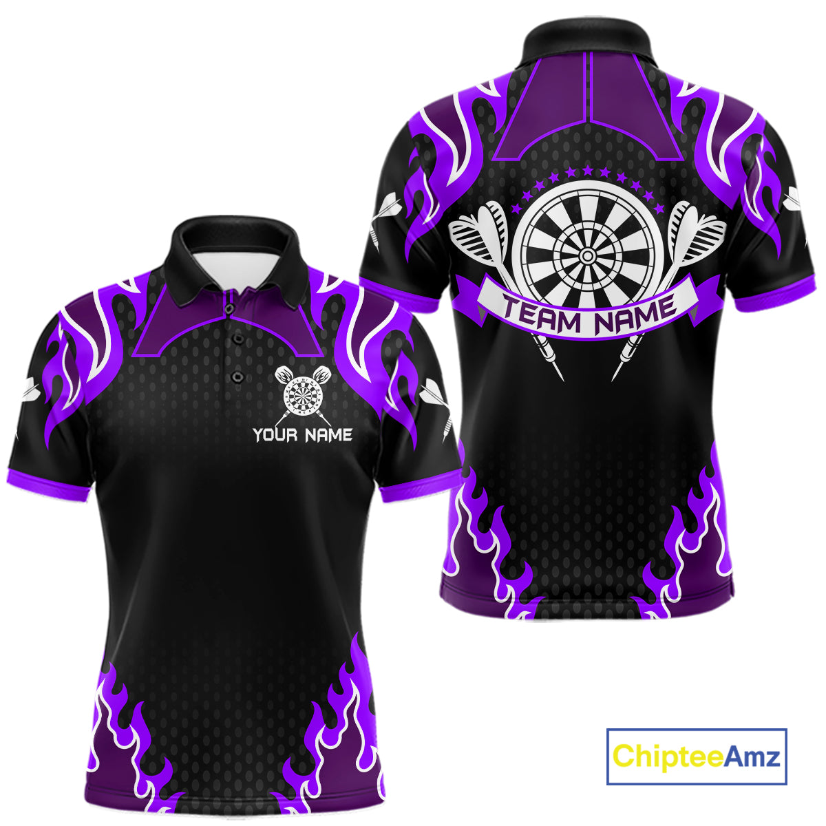 Black And Purple Flaming Darts Jersey Polo & Quarter Zip Custom Darts Team Shirt For Men TDM6147